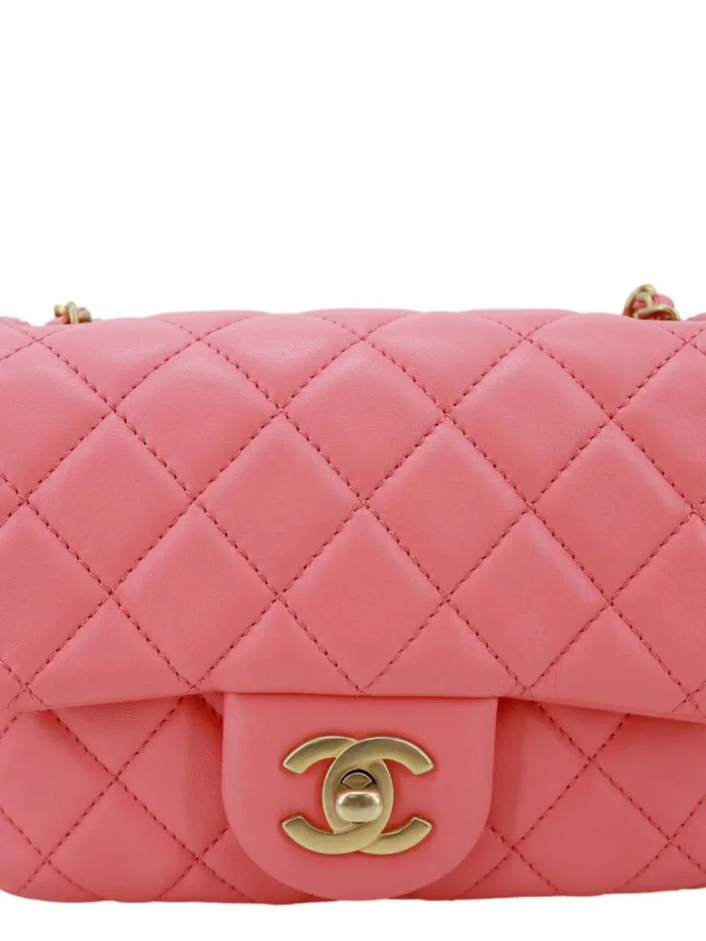 Chanel  Pearl Crush Square Flap Mini Quilted Lambskin Leather Shoulder Bag Pink